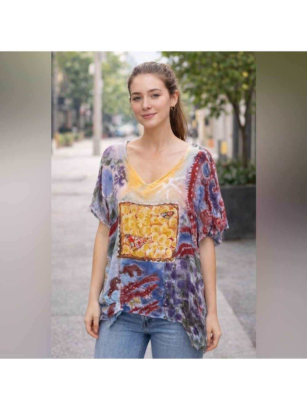 Vintage Artsy Hand dyed top watercolor painted style